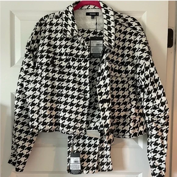 MISSGUIDED Dogtooth Crop Jacket Co Ord. NEW w/tags. Never worn. - Picture 2 of 2